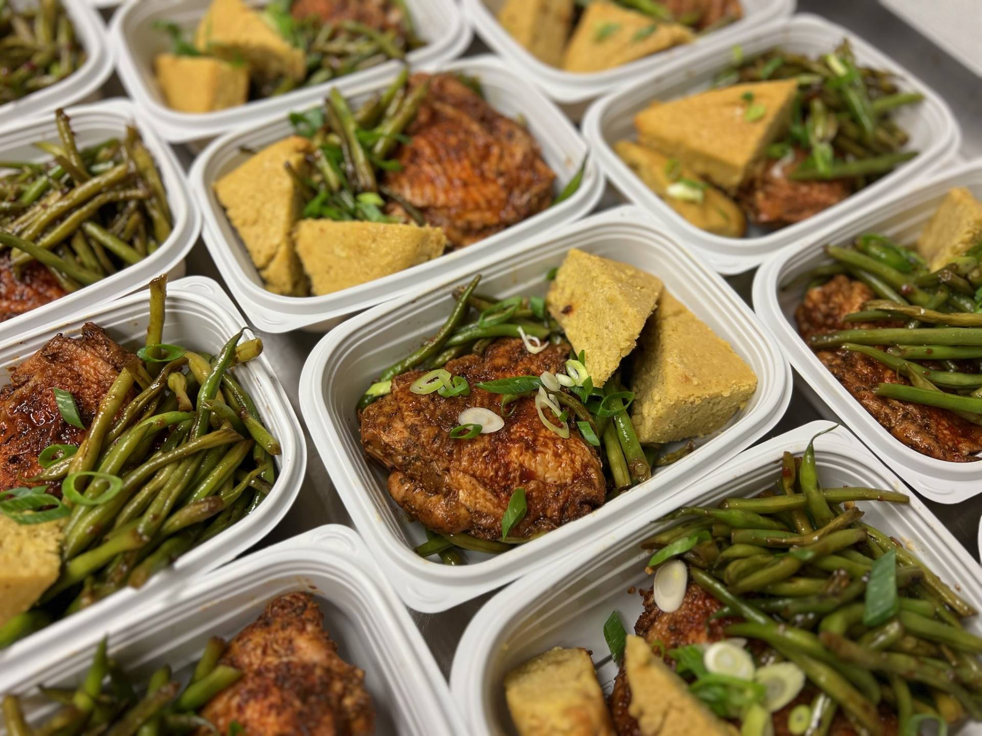 Southern Spiced Chicken with Caramelized Onion Cornbread and Chili Balsamic Cauliflower