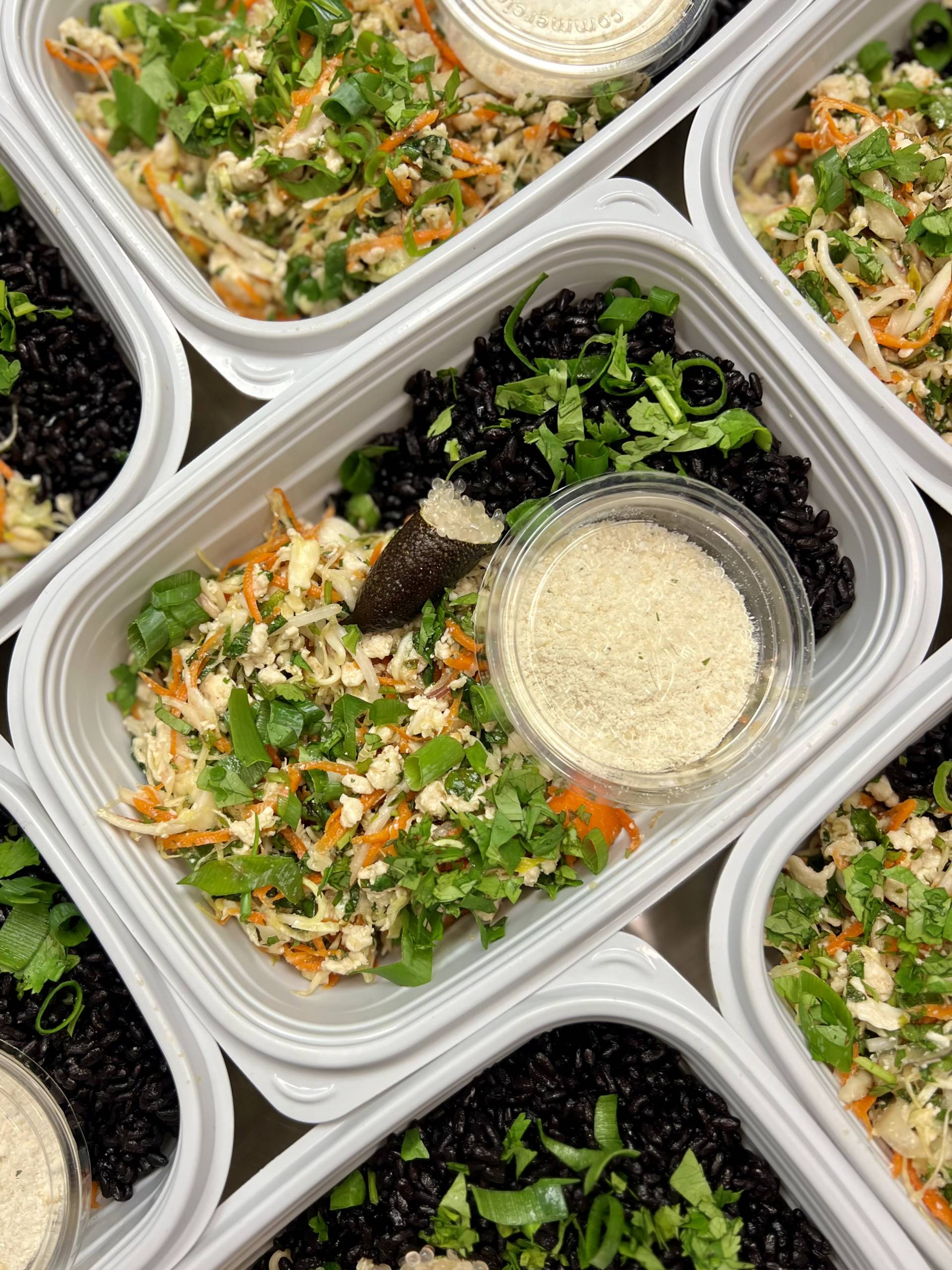 Chicken Laab Gai Thai Salad with Black Rice, Toasted Rice Powder