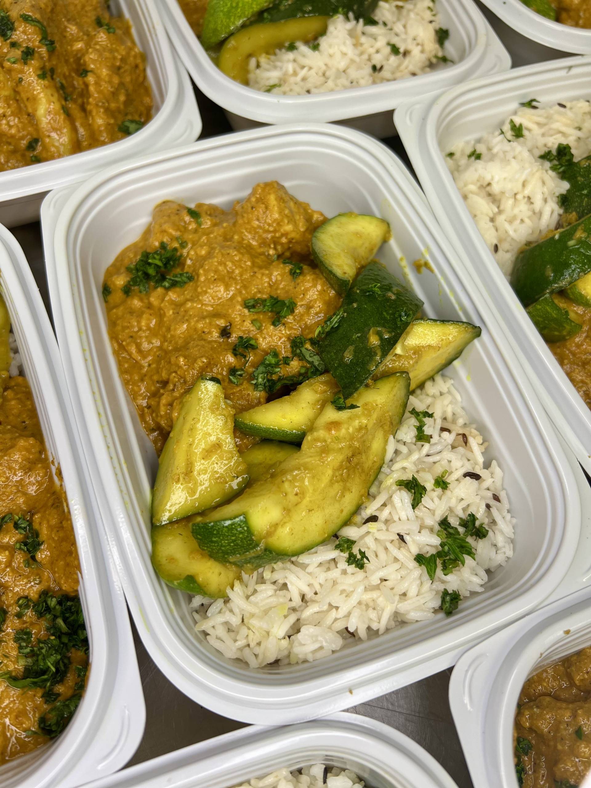 Indian Butter Chicken Curry with Cumin Rice & Spiced Vegetables