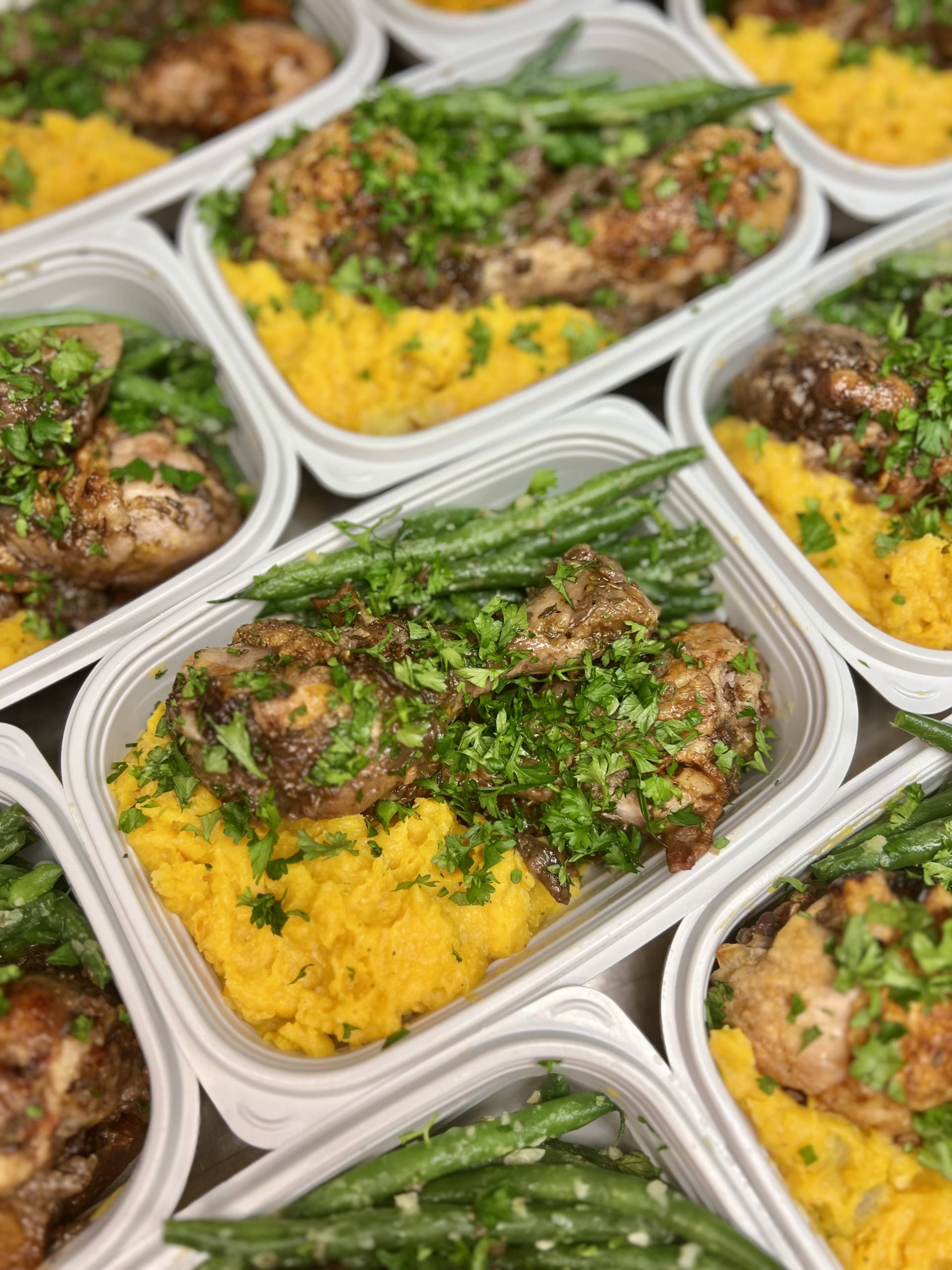 Coq Au Vin with Kabocha Sweet Potato Mash and Garlicky Green Beans