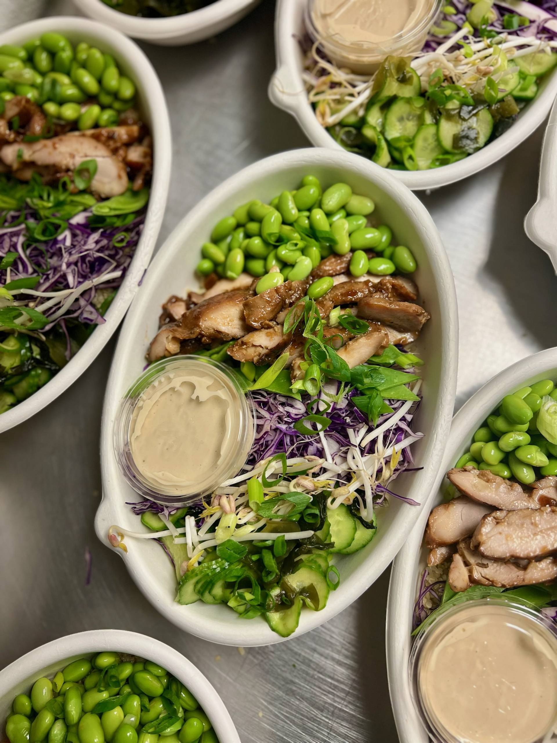 Buddha Bowl: Teriyaki Chicken, Quinoa, Veggies, Miso Dressing