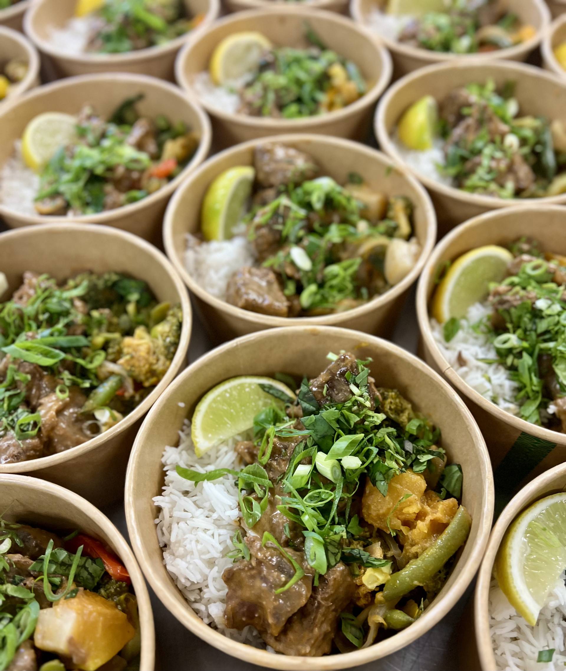 Coconut Braised Beef with Kabocha Squash, Market Veggies, and Rice