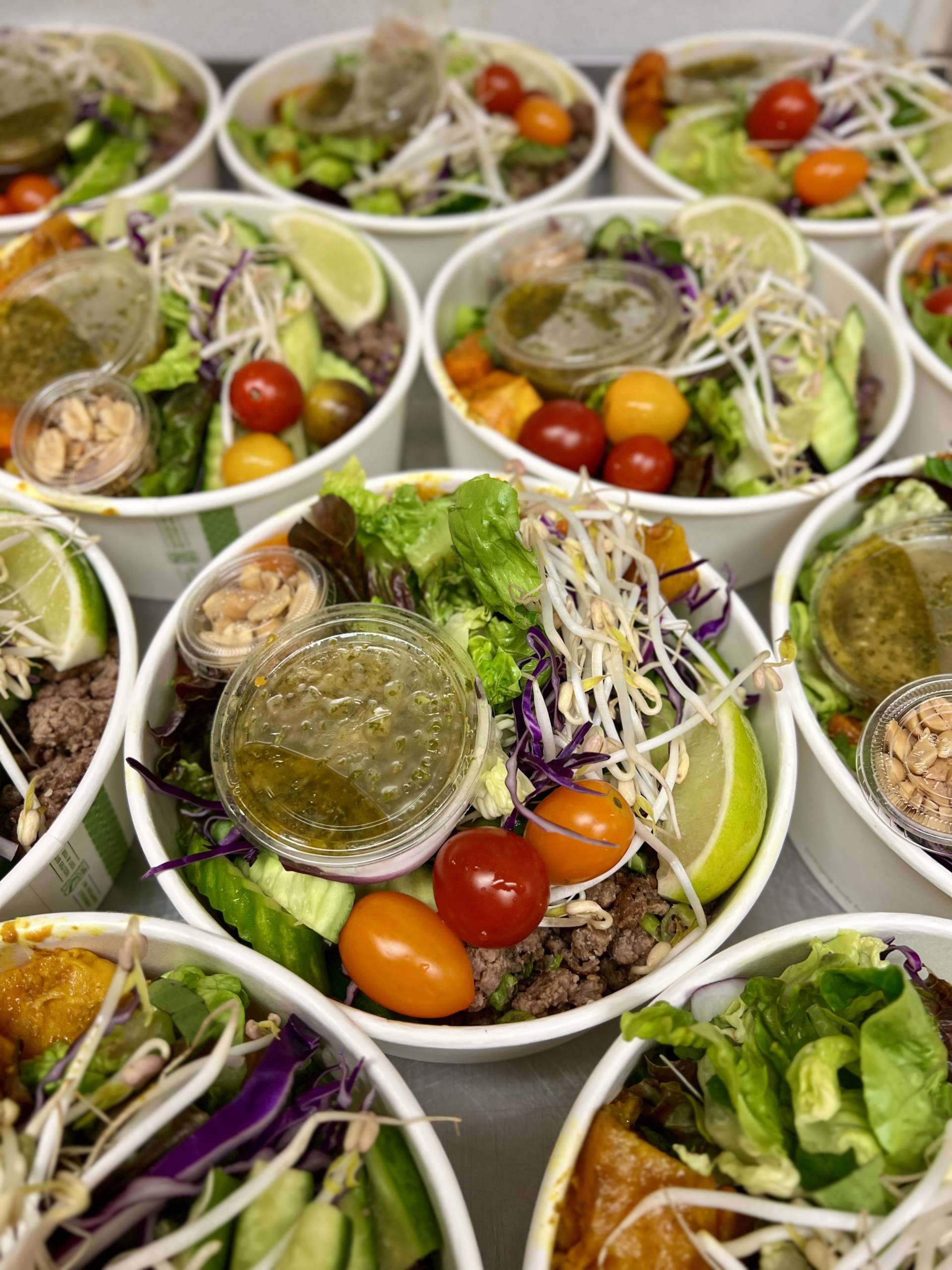Thai Inspired Beef Salad with Fresh Local Vegetables, Peanuts, Mint & Lime