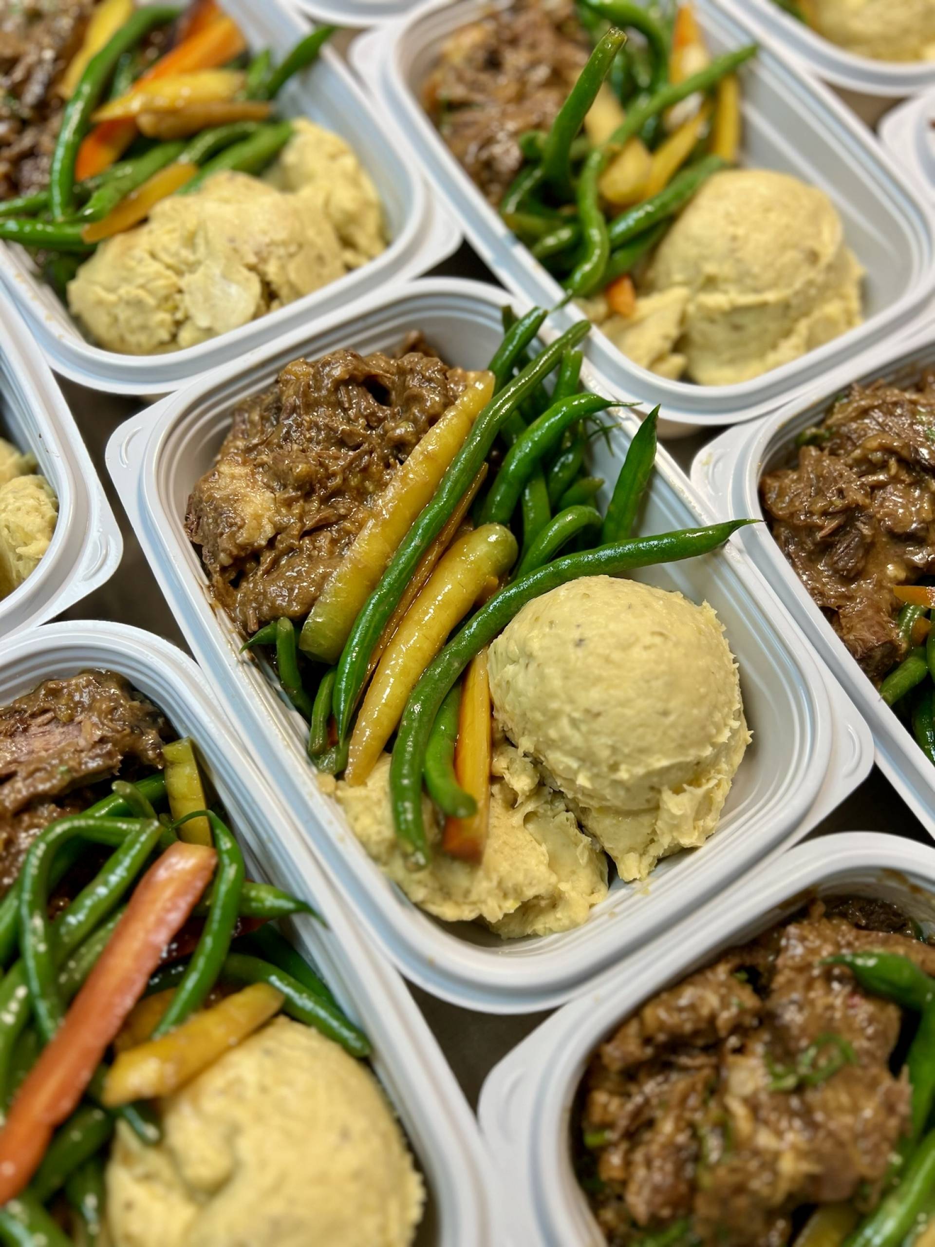 Miso Ginger Braised Beef with Sweet Potato Mash and Tamari Green Beans