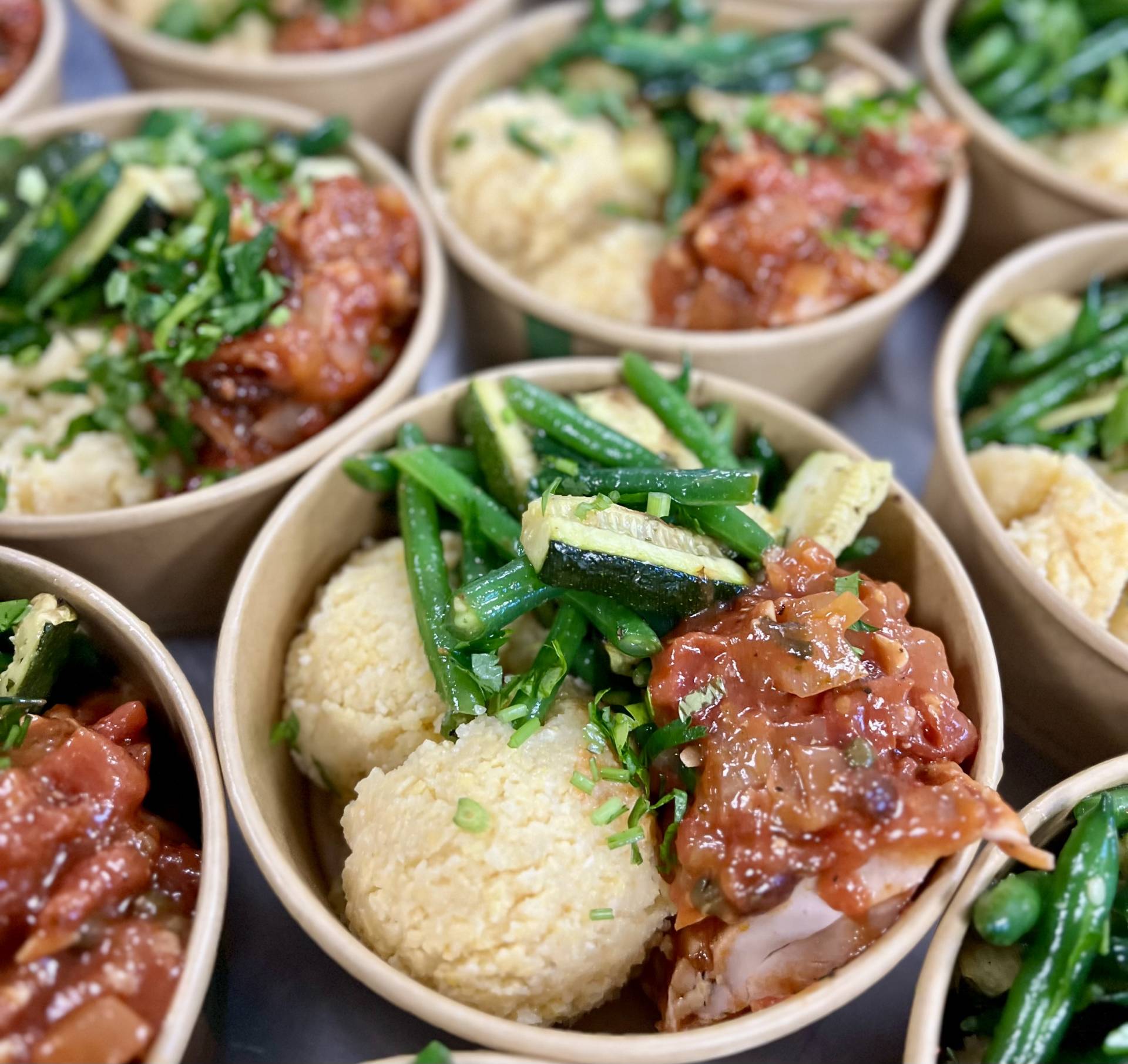 Chicken Puttanesca, Creamy Polenta, Market Veggies