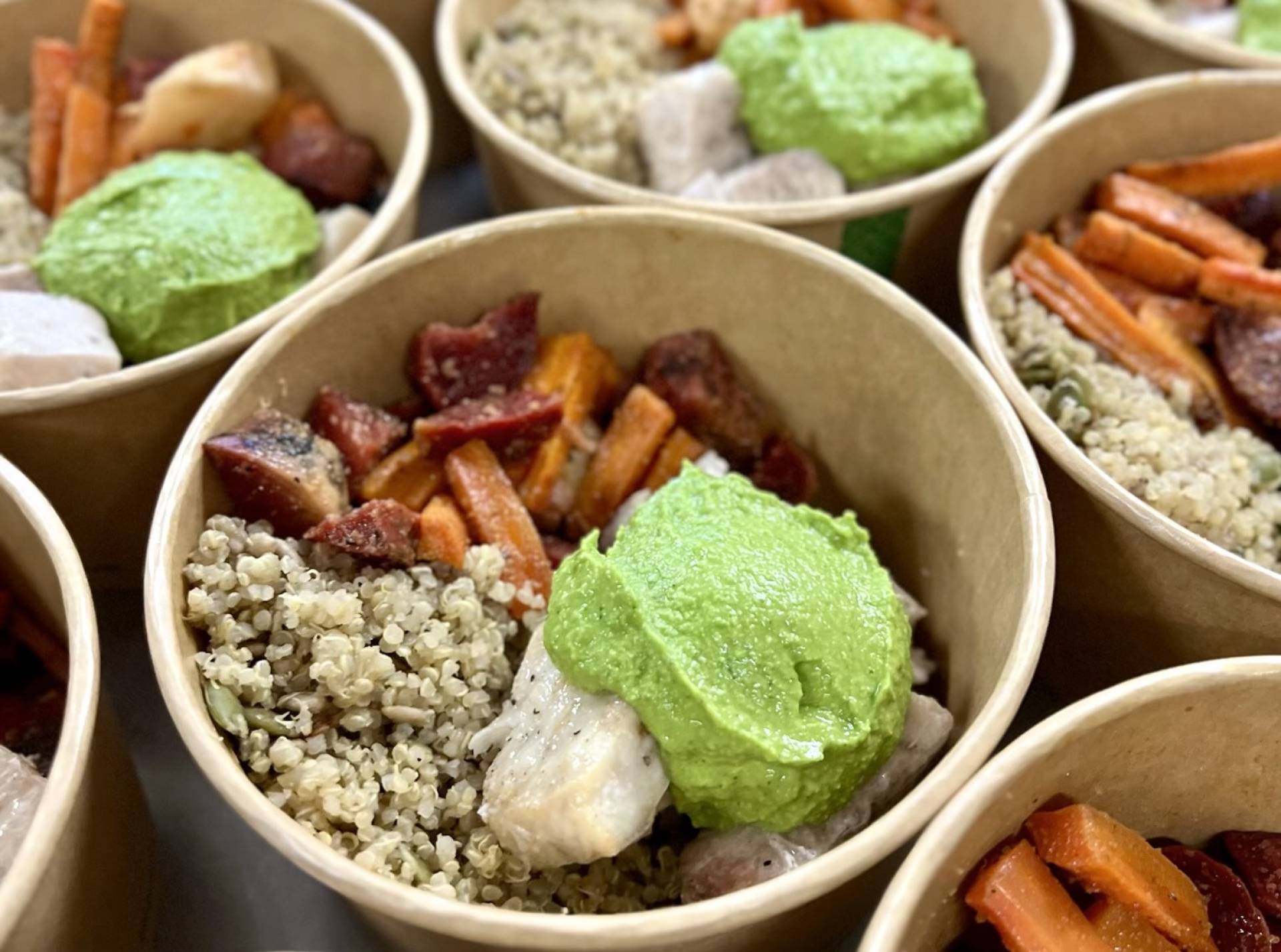 Fresh Catch with Macadamia Nut Pesto, Seedy Quinoa, & Roasted Root Vegetables